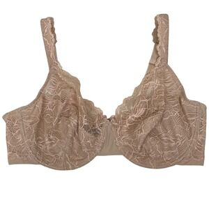 Bali Lace Desire Beige Lightly Lined Bra 42D 6543 Underwire Full Coverage